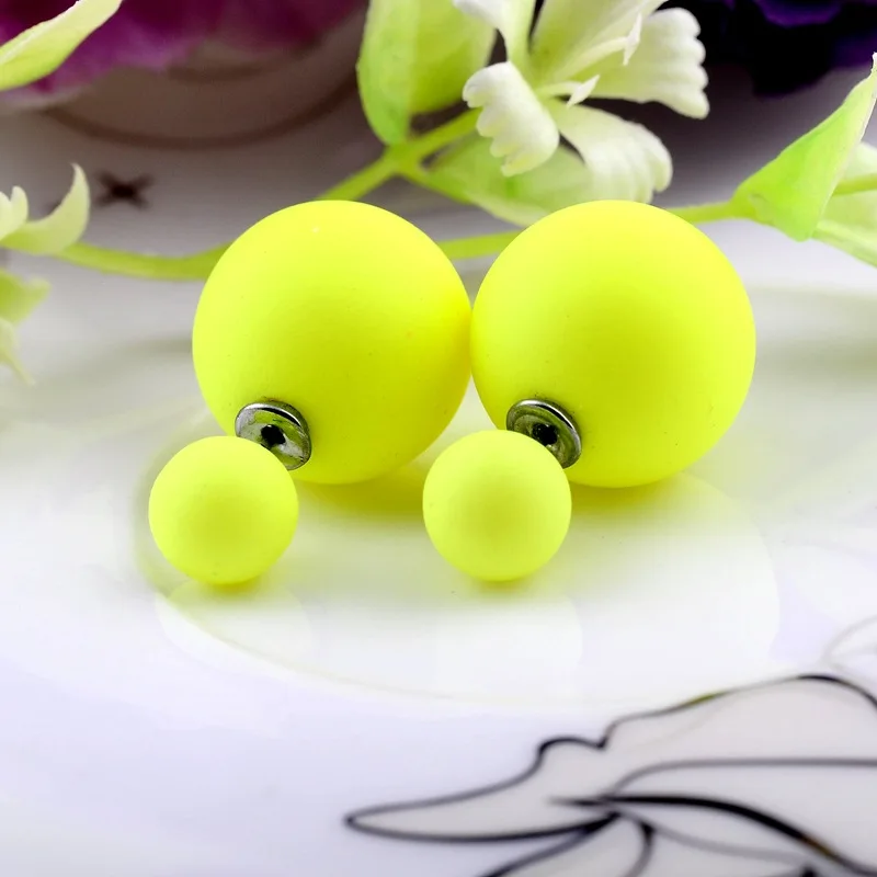 Yellow Двухсторонние большие жемчужные серьги-гвоздики, 10 ярких цветов, резиновые серьги с большими шариками, женские вечерние серьги-гвоздики из бисера, ювелирное изделие в подарок - Окраска металла: Yellow