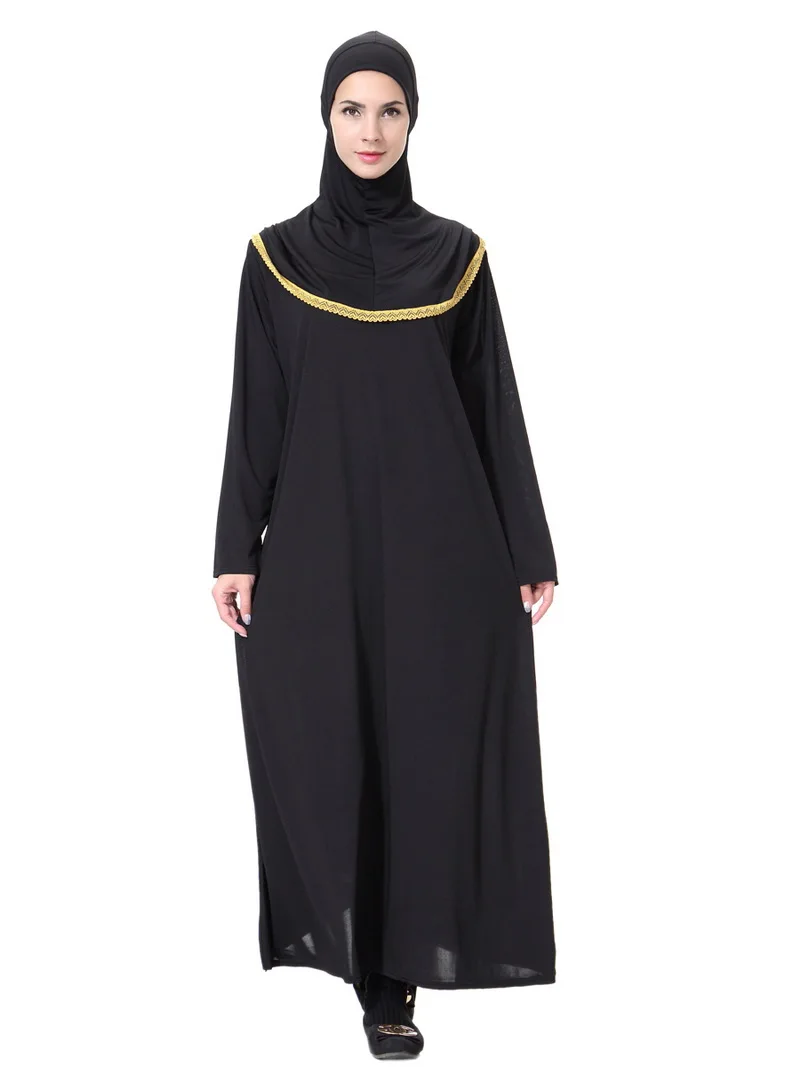 

Ramadan Muslim Prayer garment Abaya Dress Women Black Long Sleeve Big Swing A-line Maxi Dresses with hijab Islamic Burka Kaftan