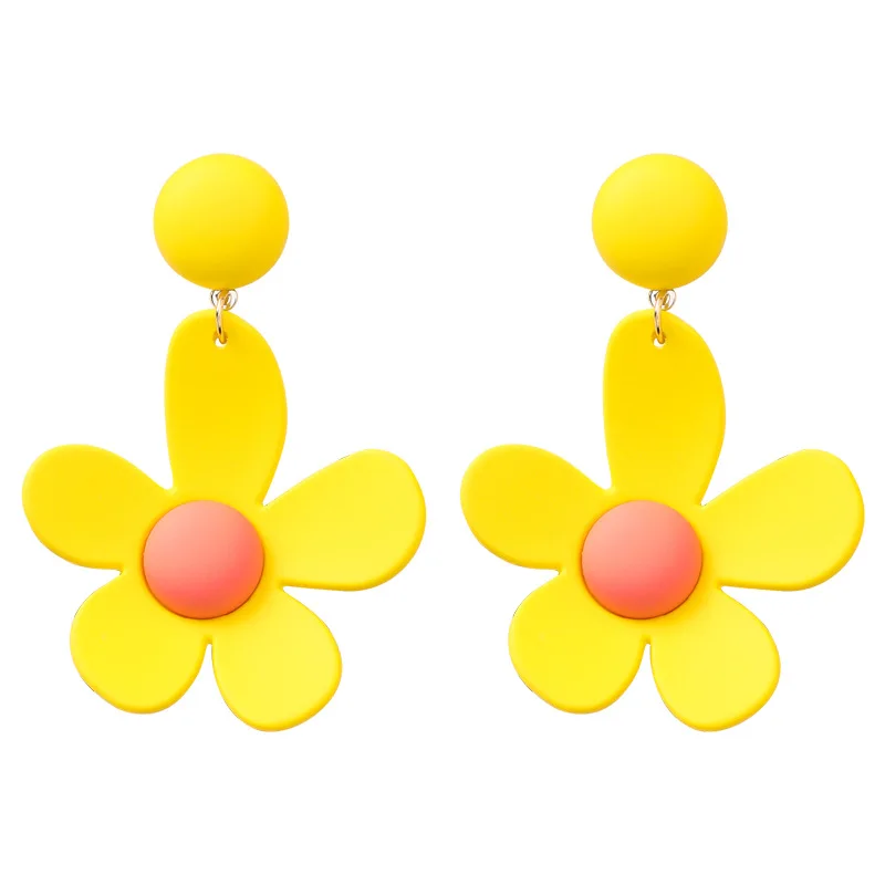 

Female Cute Geometric Tassel Pendant Earrings Jewelry Wholesale 2020 Summer Yellow Exaggerated Acrylic Flower Statement Earrings