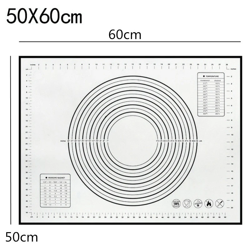 50x60cm black Силиконовый коврик для выпечки с накипью раскатки теста коврик для замеса теста антипригарная Кондитерская печь лайнер формы для выпечки 60*40/40*30 см - Цвет: 50x60cm black