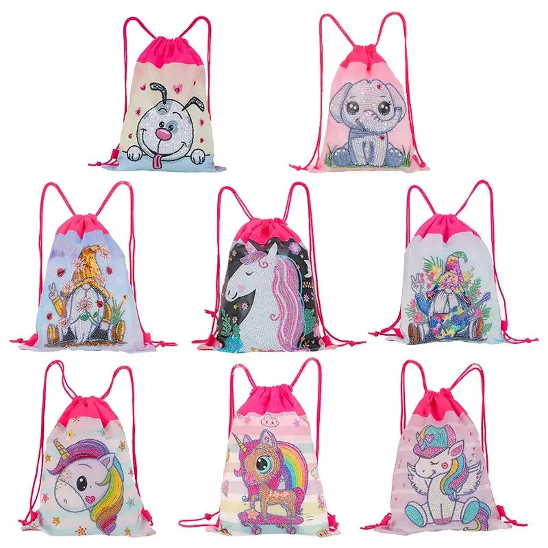 

DIY Diamond Painting Drawstring Bag Cute Animals Mosaic Oxford Cloth Backpack Special Shaped Drill Kit Embroidery Craft Gift