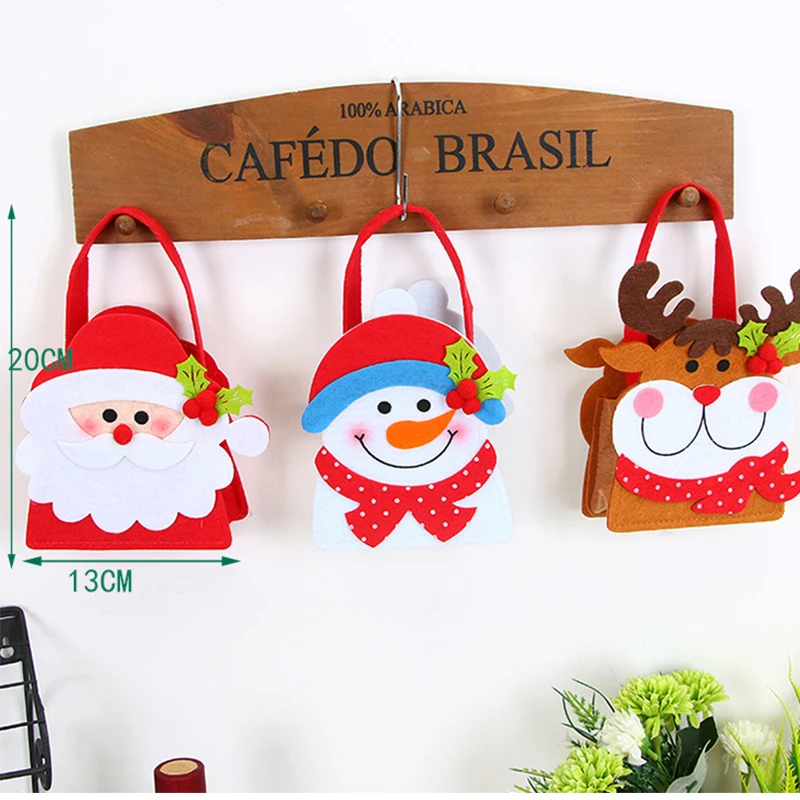 New Merry Christmas Gift Bags Apple Candy Bag Santa Claus Snowman Elk Home Party Furniture Decor To Children Kids 20x13cm | Дом и сад