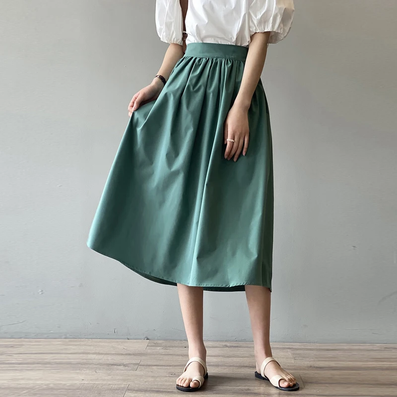 

Simple Beige Casual A-line Mid Length Skirt for Women 2021 Summer New Solid Color Loose and Slim Elegant Black Large Skirts H306