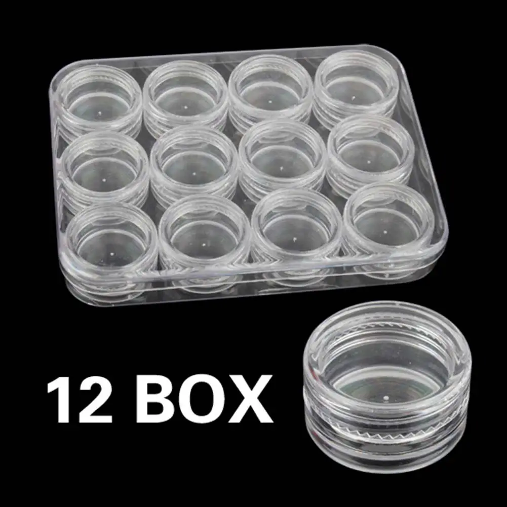 

12pcs Small Pots Set Nail Art Empty Storage Box Plastic Powder Paillette Crystal Clear Case DAG-ship