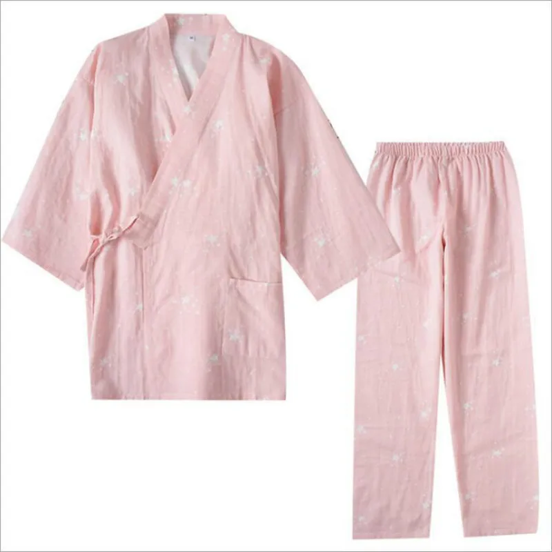 

Couple Japanese Style Cotton Gauze Kimono Yukata Men And Women Homewear Suit Thin Section Causal Pajamas Sweat Steamed Clothes