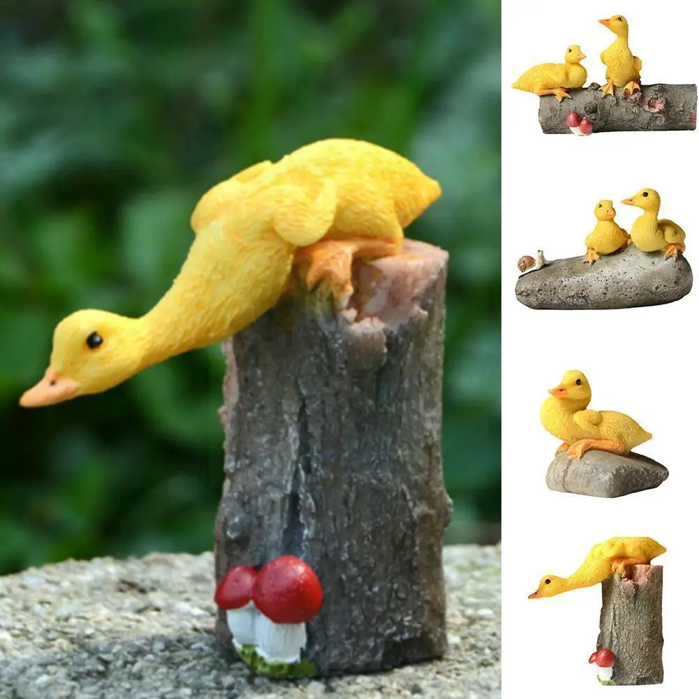 

Mini Yellow Duck Ornament Lovely Resin Simulation Animals Decoration Micro Fairy Garden Pot Miniature Landscape Flower Stat B9O6