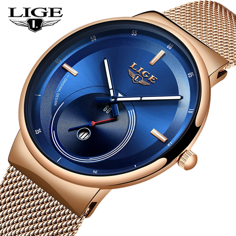 LIGE наручные часы для женщин роскошные женские из розового золота кварцевые