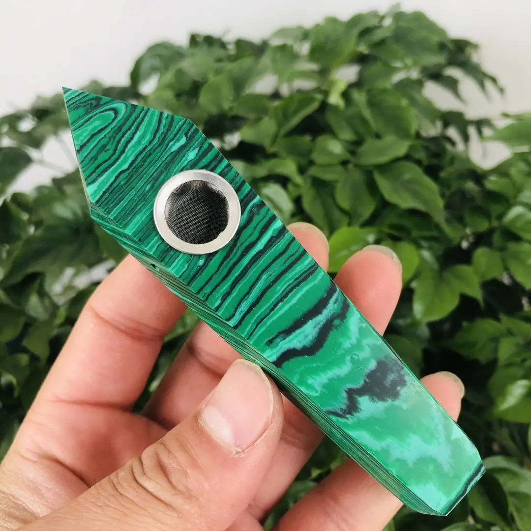 

MOKAGY 10cm Natural Green Malachite Crystal Quartz Smoking Pipes 1pc