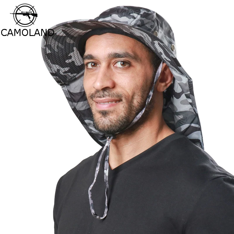 

CAMOLAND Waterproof Bucket Hat For Men Women Long Wide Brim Boonie Hat With Neck Flap UV Protection Sun Hats Fishing Caps