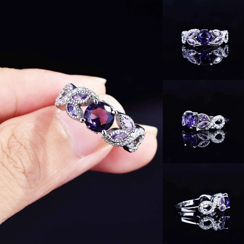 

Rings For Women S925 Sterling Silver Elegant Synthetic Amethyst Ring Vintage Fashion Gemstone Rings