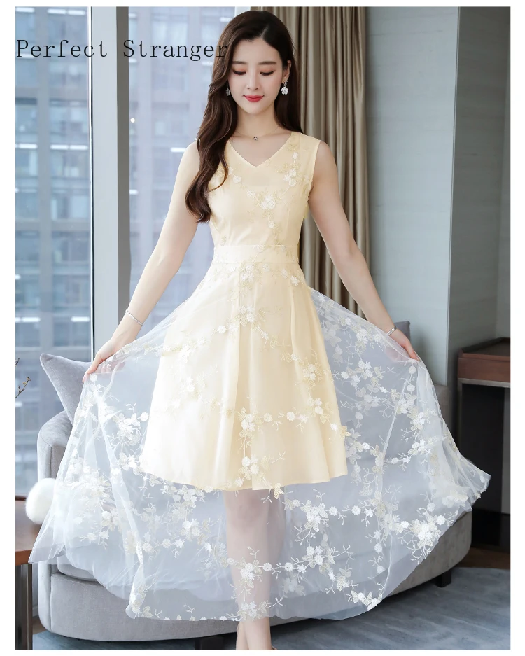 Женское длинное кружевное платье с V-образным вырезом без рукавов | Женская