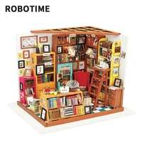robotime diy wooden house miniature doll house kits mini dollhouse with furniture toys for children gift sam study dg102