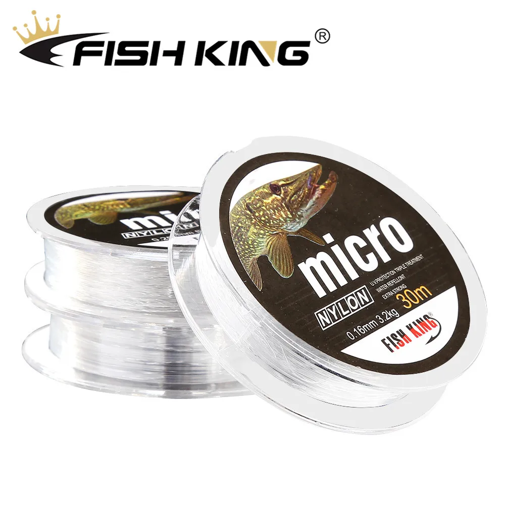 FISH KING 30 м микро нейлоновая леска для подледной рыбалки 0,08 мм-0,25 мм 2.9LB-12.5LB сверхпрочная леска для зимней подледной рыбалки