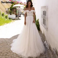 sevintage a line lace wedding gowns off the shoulder beach wedding dresses boho pleats countryside customize bridal gown