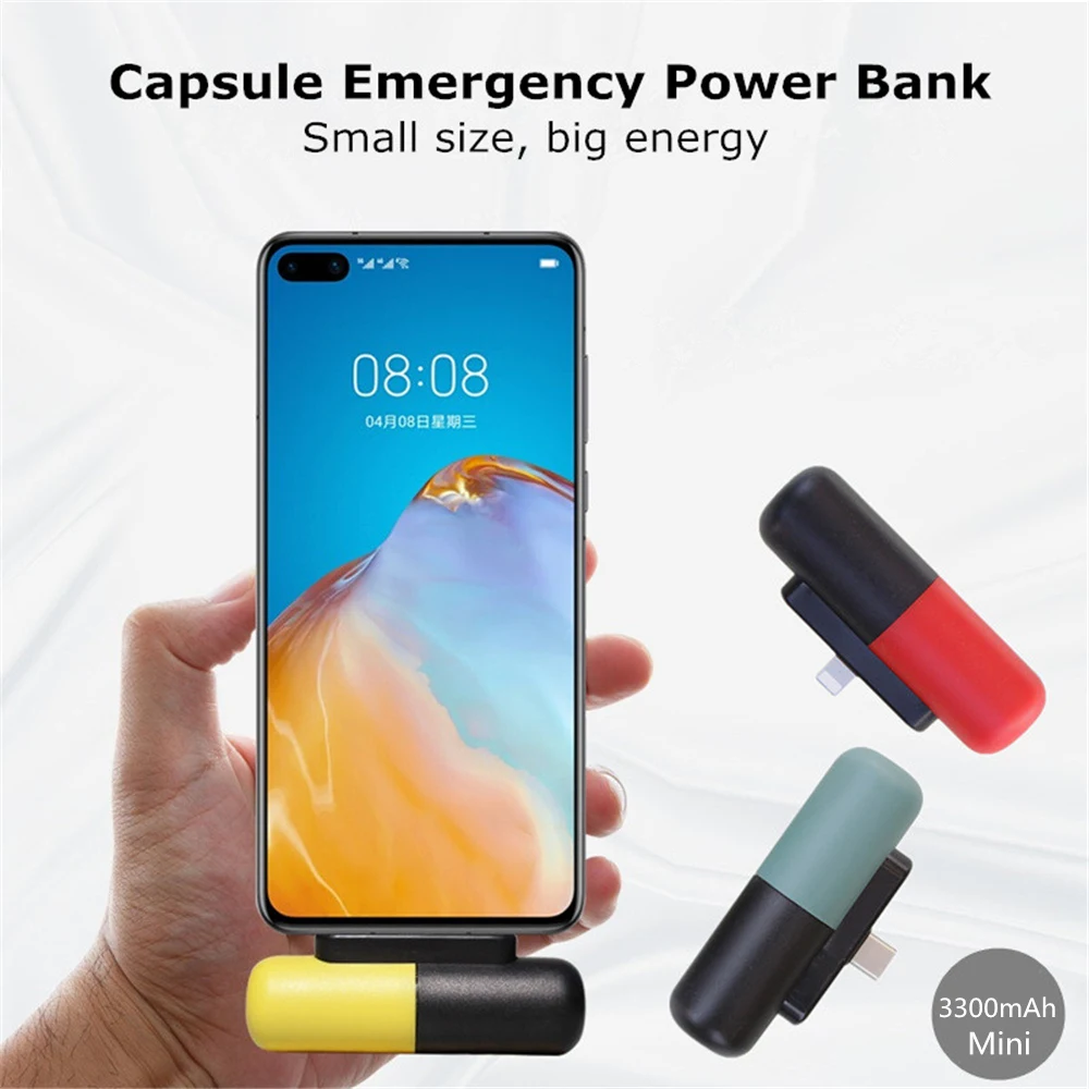 3300mAh Portable Mini Power Bank For iPhone Samsung Xiaomi OPPO Backup Powerbank External Battery Charger Mini Capsule PoverBank