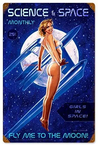 Maizeco Fly Me to The Moon Pinup Girls металлические жестяные знаки 16x12 дюймов настенные искусственные персонализированные Плакаты для паба таверны