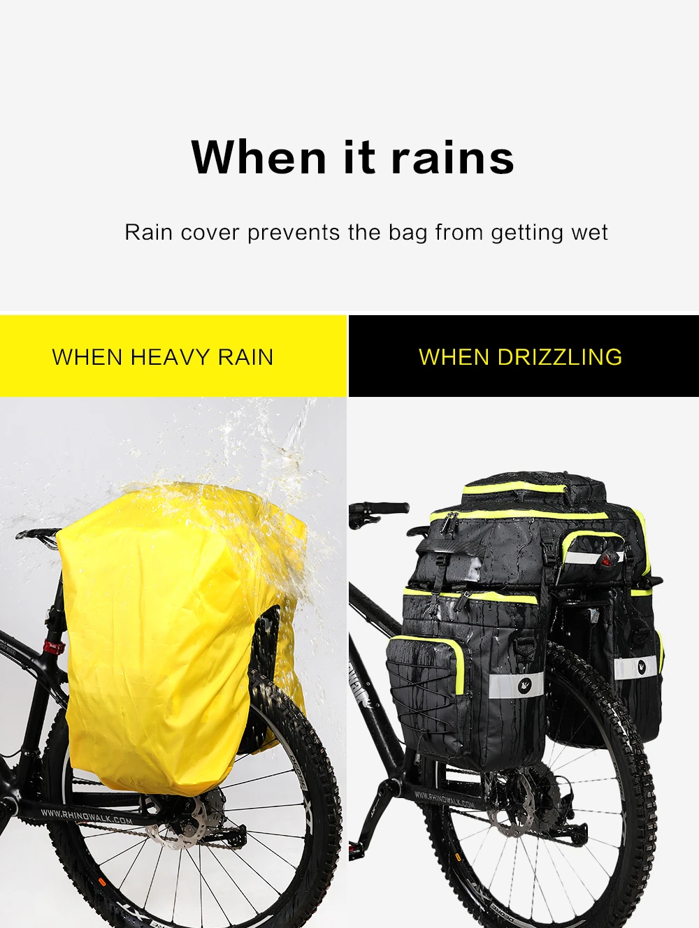 RHINOWALK 75L MTB Bicycle Carrier Bag Rear Rack Bike Trunk Bag Luggage Pannier 3 in 1 Cycling Double Side Back Seat Bags