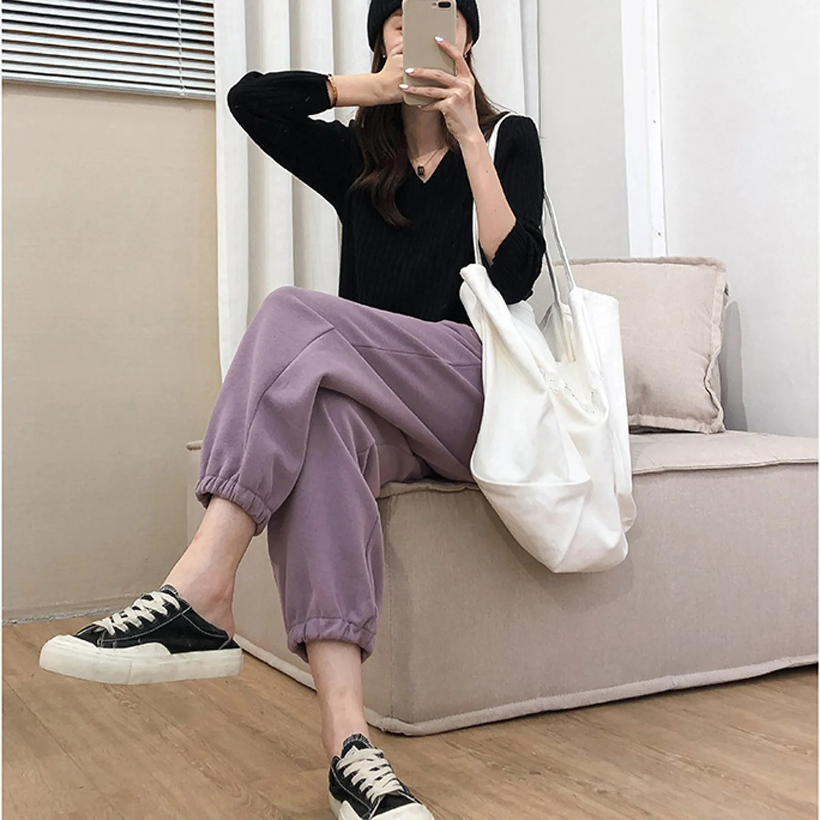 

Women's Casual Fashion V-Neck Solid Color Long Sleeve Sweater Pullover Tops