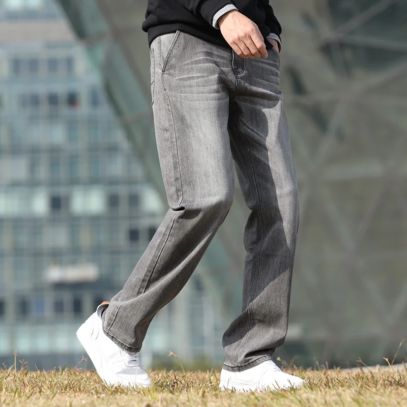 Summer Thin Section  Men Jeans Wide Leg Denim Pants Large Size Loose Hip Hop Skateboard Jeans Straight Gray Trousers Baggy Pants
