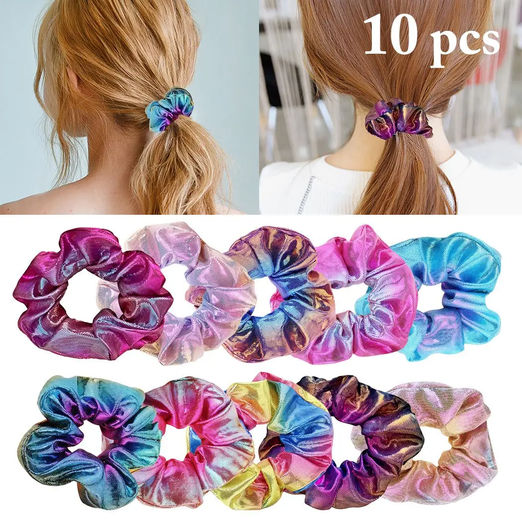 10pcs Metallic Laser Elastic Hair Band for Women Girls Scrunchies Rubber Ties Ponytail Holder Headband Accessories |