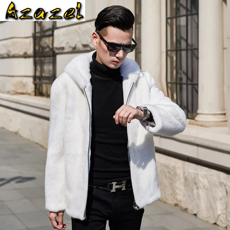 

AYUSNUE 2020 Mens Mink Coat Real Fur Coat Men Winter Natural Mink Fur Jacket Hooded White Korean Jackets Coats 95005 KJ3305
