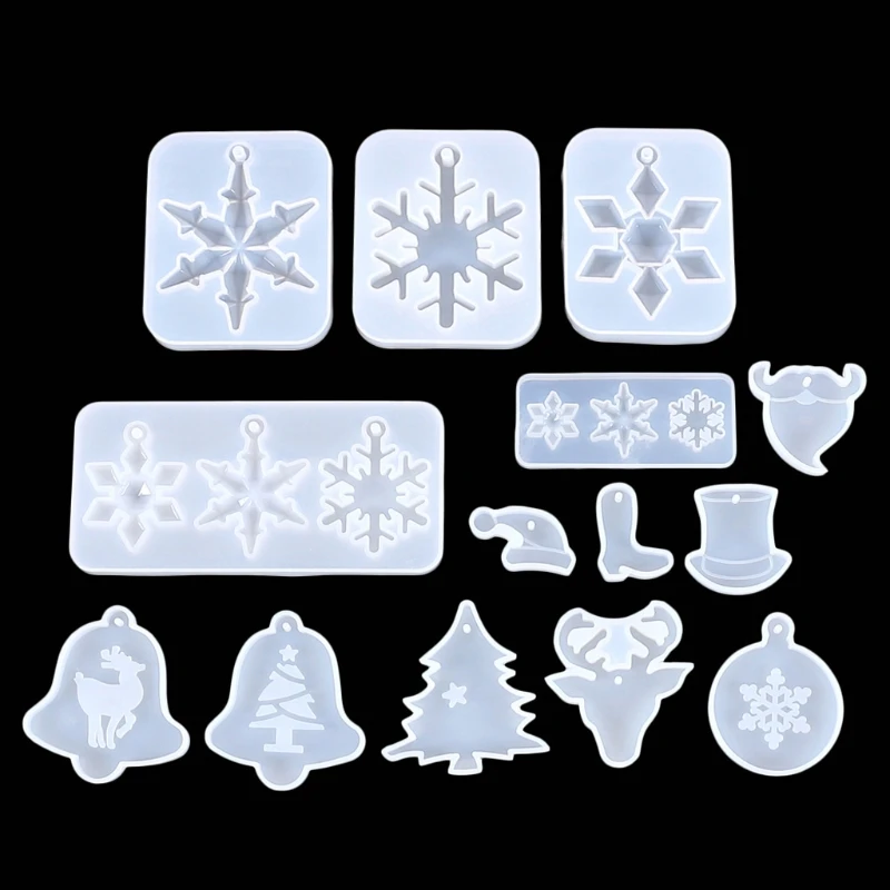 

14Pcs Christmas Tree Snowflake Mold Christmas Silicone Epoxy Resin Pendant Mould