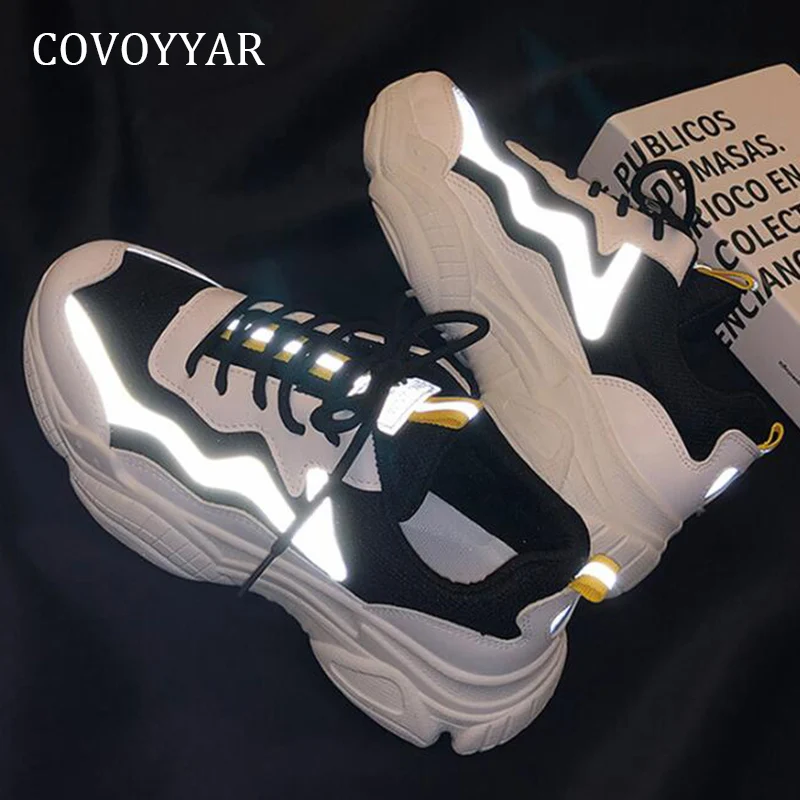 

COVOYYAR Fashion Reflective Sneakers Platform Shoes Woman Chunky Sole Ladies Trainers Female Casual Dad Shoes WSN388