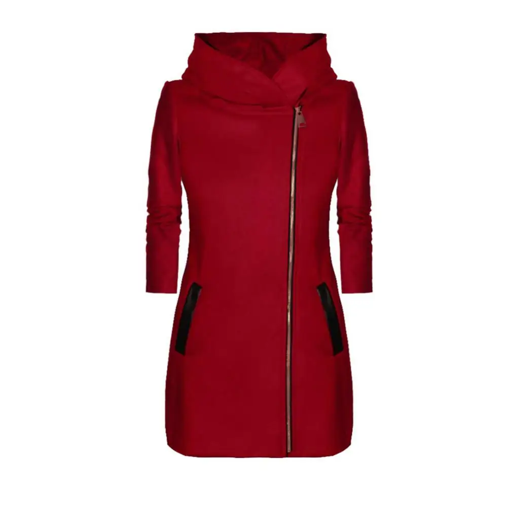 80% Hot Sell Women Fashion Solid Color Thicken Wadded Hooded Coat Zipper Midi Jacket Outwear