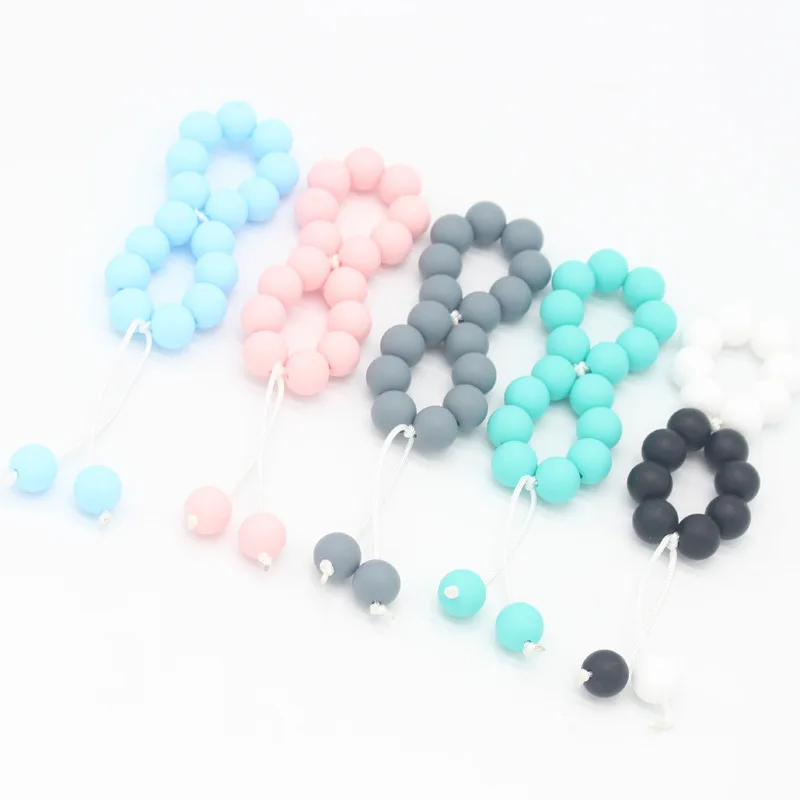 Clips de silicona para dentici&oacute;n de beb&eacute;, cadena de chupete artesanal sin BPA con soporte de cuentas de silicona, juguetes de dentici&oacute;n para alimentaci&oacute;n infantil-4