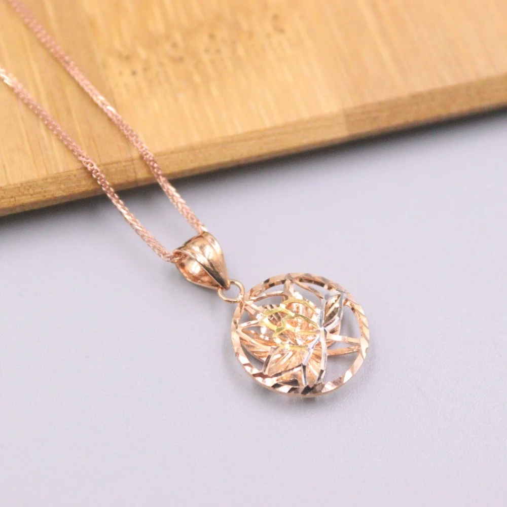 

Au750 Pure 18K Rose Gold Pendant Bless Lucky Hollow Colorful Flower Round Circle Pendant Men Women Gift 0.8-1g