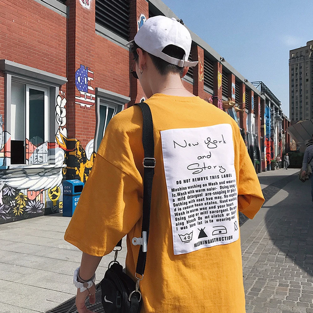 

Футболка JIAYAN из молочного шелка, модная футболка с рукавом до локтя, гладкая Мужская одежда, Топ в стиле Харадзюку, свободная универсальная ...