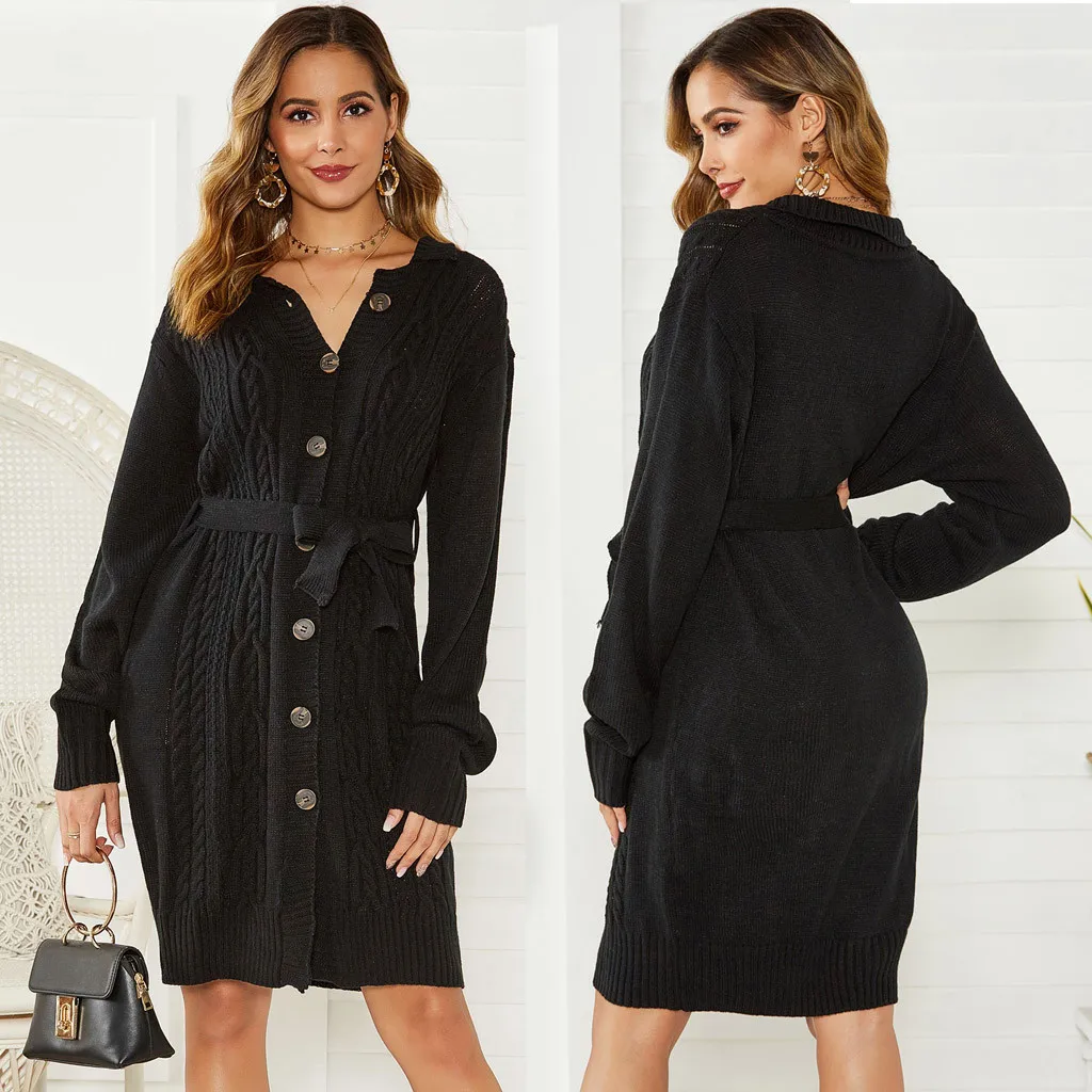 Женский вязаный комплект с платьем большого размера элегантный осенне-зимний