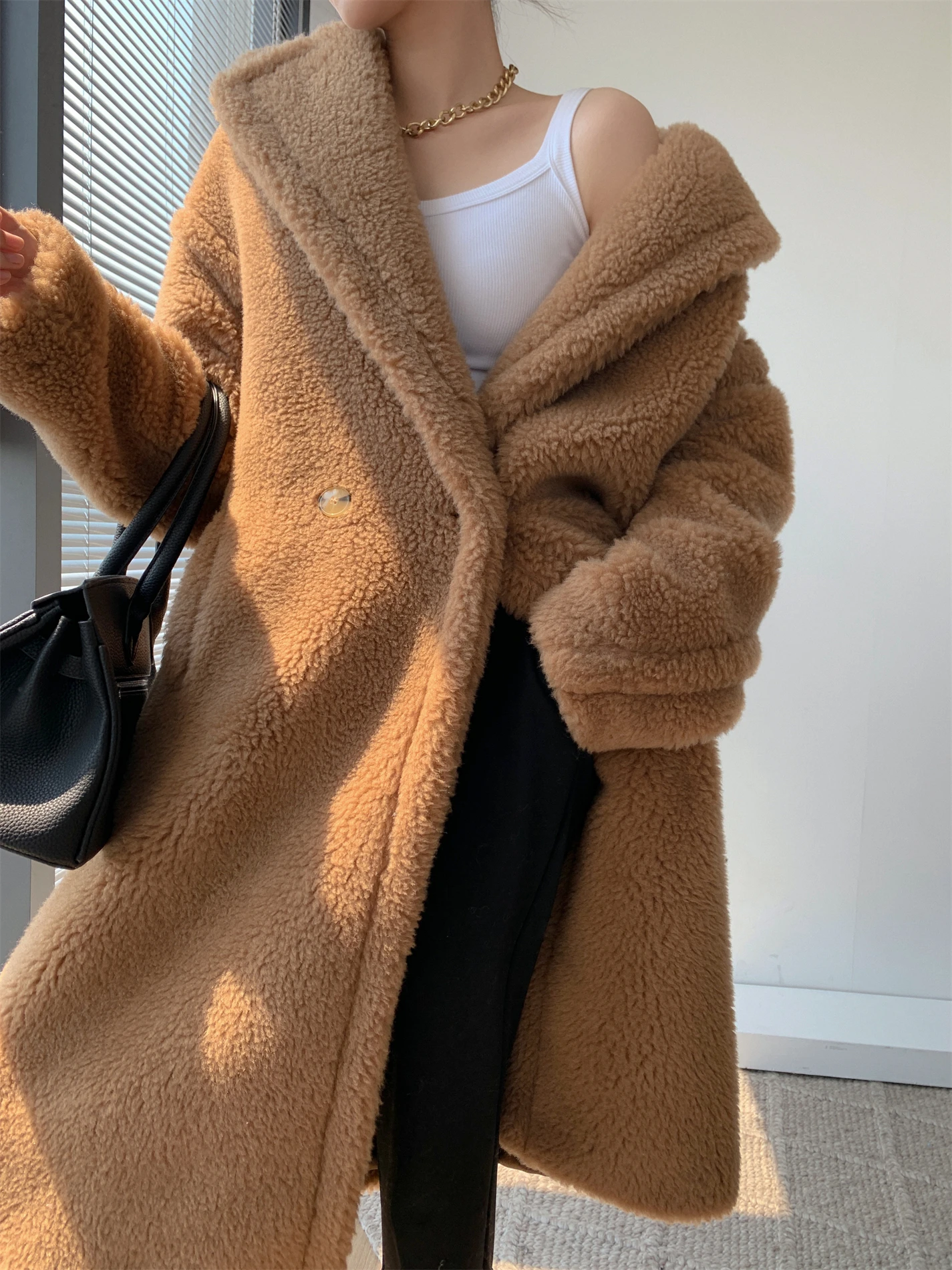 Мишка Тедди пальто Альпака шерсть средней длины из овечьей шерсти профиль