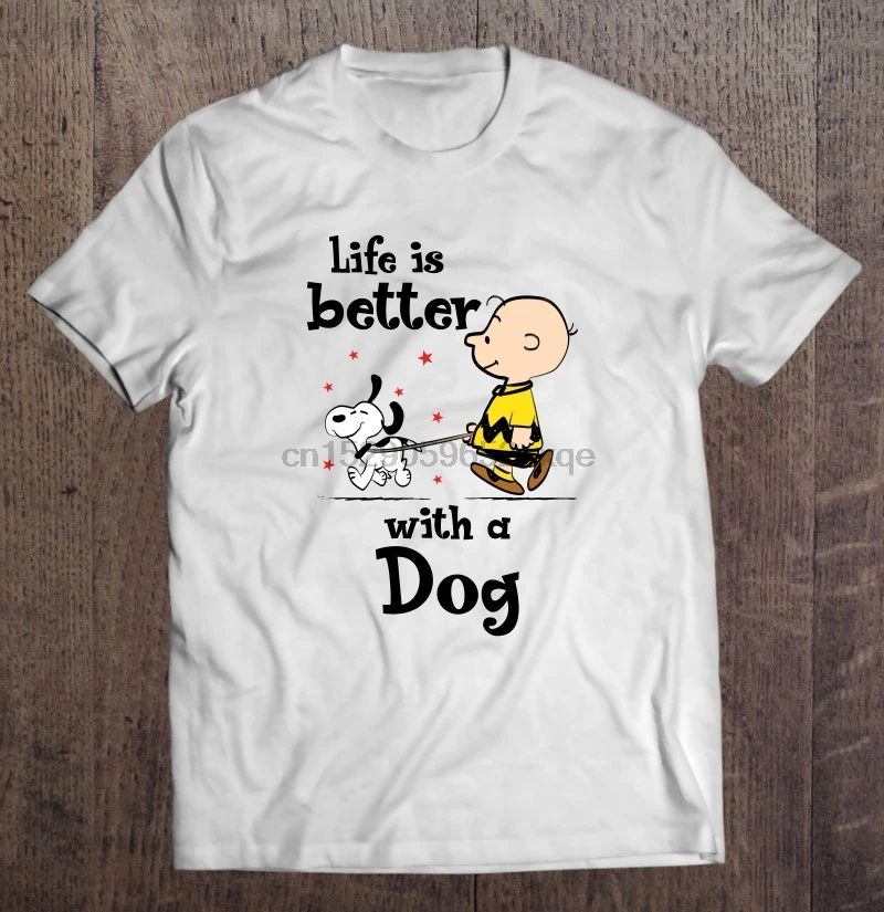 Мужская забавная футболка модная жизнь лучше с собакой арахис фильм белая версия