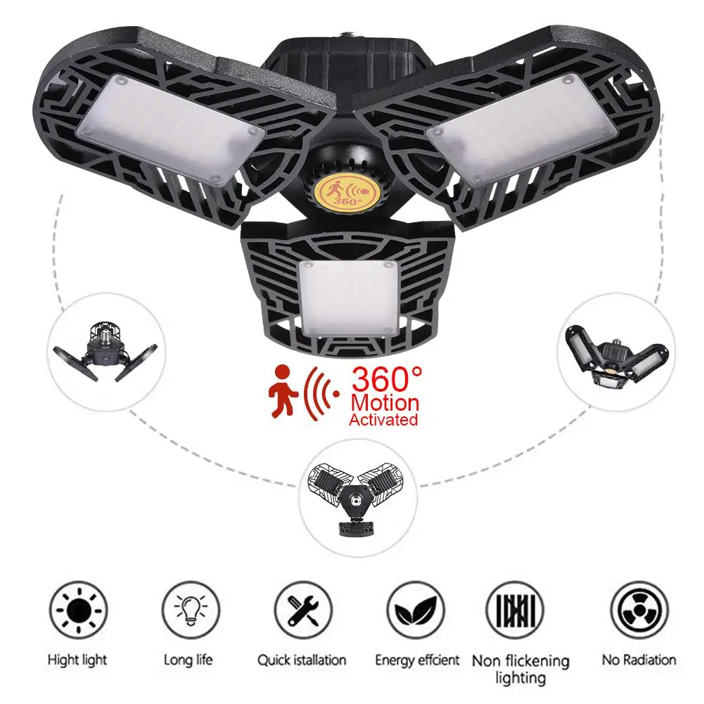 

Radar Induction Light 60w E26/E27 Deformable Led Garage Lamp Home Lighting Warehouse Parking Industrial Mining Lamp