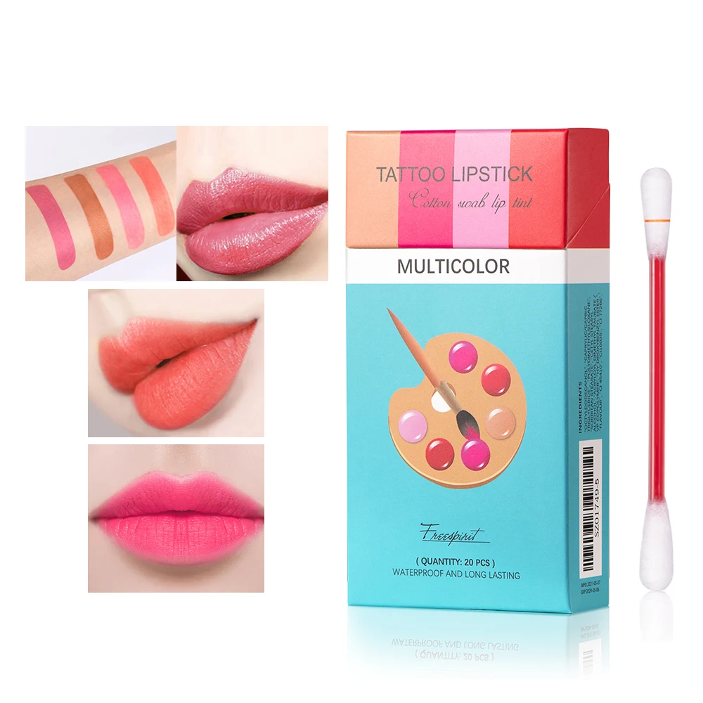 

20 pcs/set Cotton Swab Lipsticks Cigarette Case Portable Lipsticks Waterproof Tattoo Lipstick Liquid Lip Tint Lip Gloss Kit