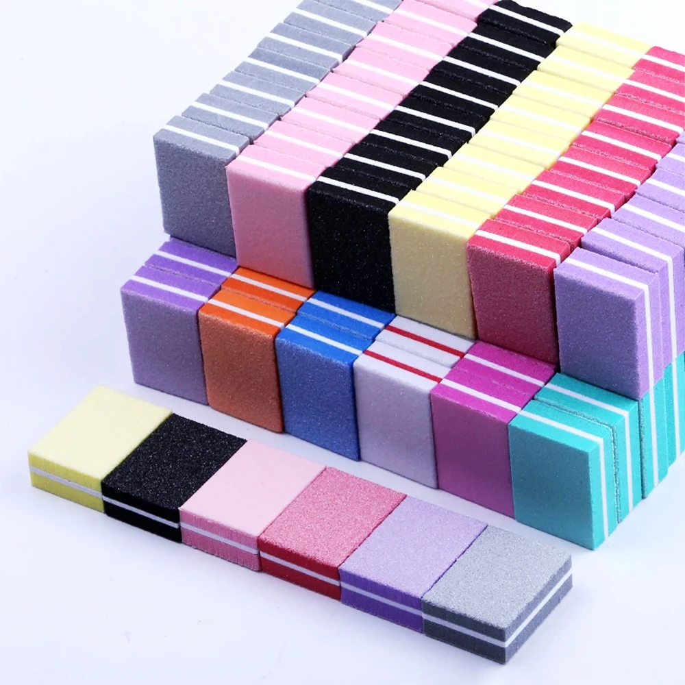 

50pcs Double-sided Mini Nail File Blocks Colorful Sponge Nail Polish Sanding Buffer Strips Polishing Manicure Nail Art Tools