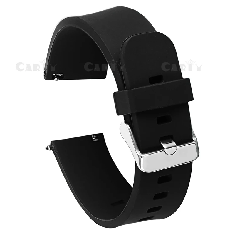 Black silver buckle Carty силиконовые браслеты для часов быстросъемные ремешки для часов 20 мм 22 мм Мужские и женские мягкие резиновые черные или серебряные пряжки безопасные кольца Хранитель - Цвет ремешка: Black silver buckle