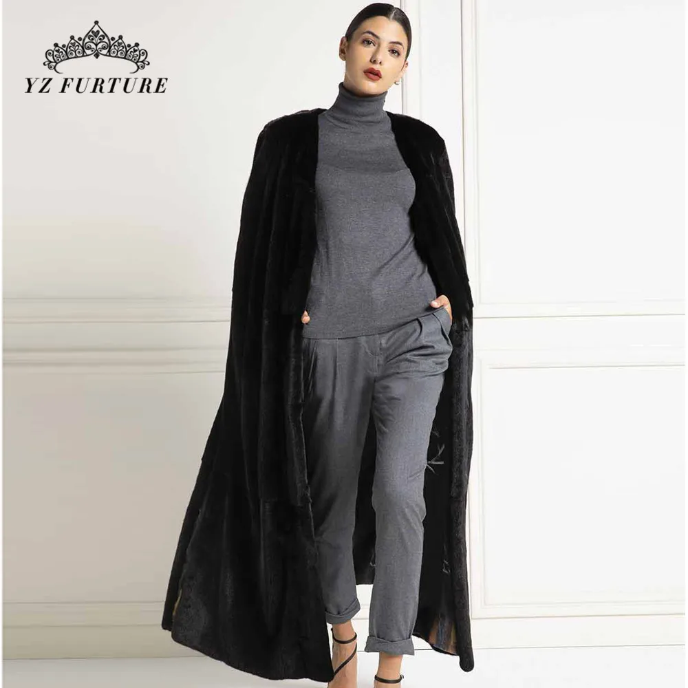 Женский меховой жилет теплая накидка из натурального меха норки Длинная зимняя