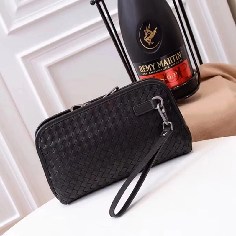 2021 Brand Style Popular Men's Business Clutch High Quality 100% Cowhide Handbag Designer Luxury Woven Wallet Wristband Handbag