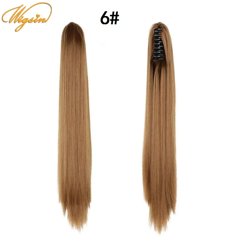 

WIGSINLong Straight Synthetic Claw on Ponytail Hair Extensions 22Inch Black Brown Clip In Pony Tail Hairpiece for Women