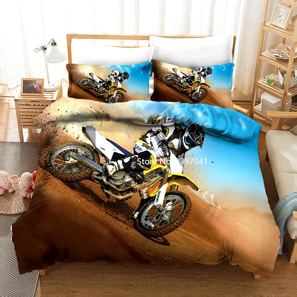

Fashion 3D Printed Home Woven Cross-country Motorcycle 2-3 Piece Bedding Set Quilt Cover and Pillow Cover Bedroom Decoration