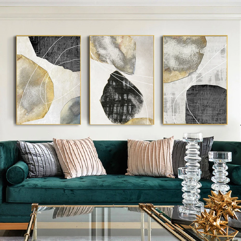 

Geometric Abstract Black And White Gold Light Luxury Minimalism Modern Canvas Decoration Painting Living Room Porch Art Decorati