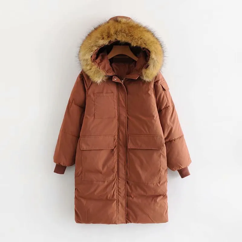 Весеннее Новое Стильное хлопковое пальто с большим меховым воротником AliExpress EBay