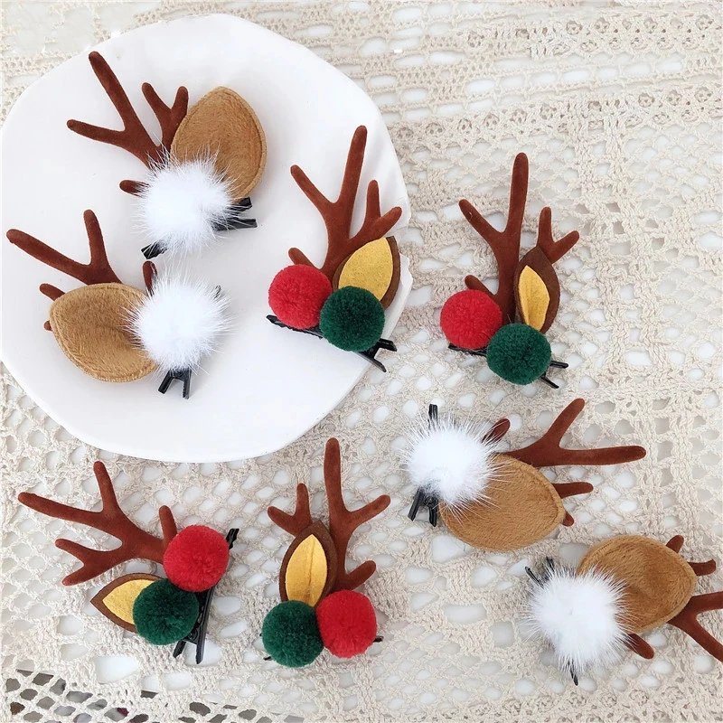 

Christmas Moose Horn Hair Clips Sweet Deer Ear Hairpins Festival Headbands Pine Cones Hair Ball Adult Headwear Hair Accessories