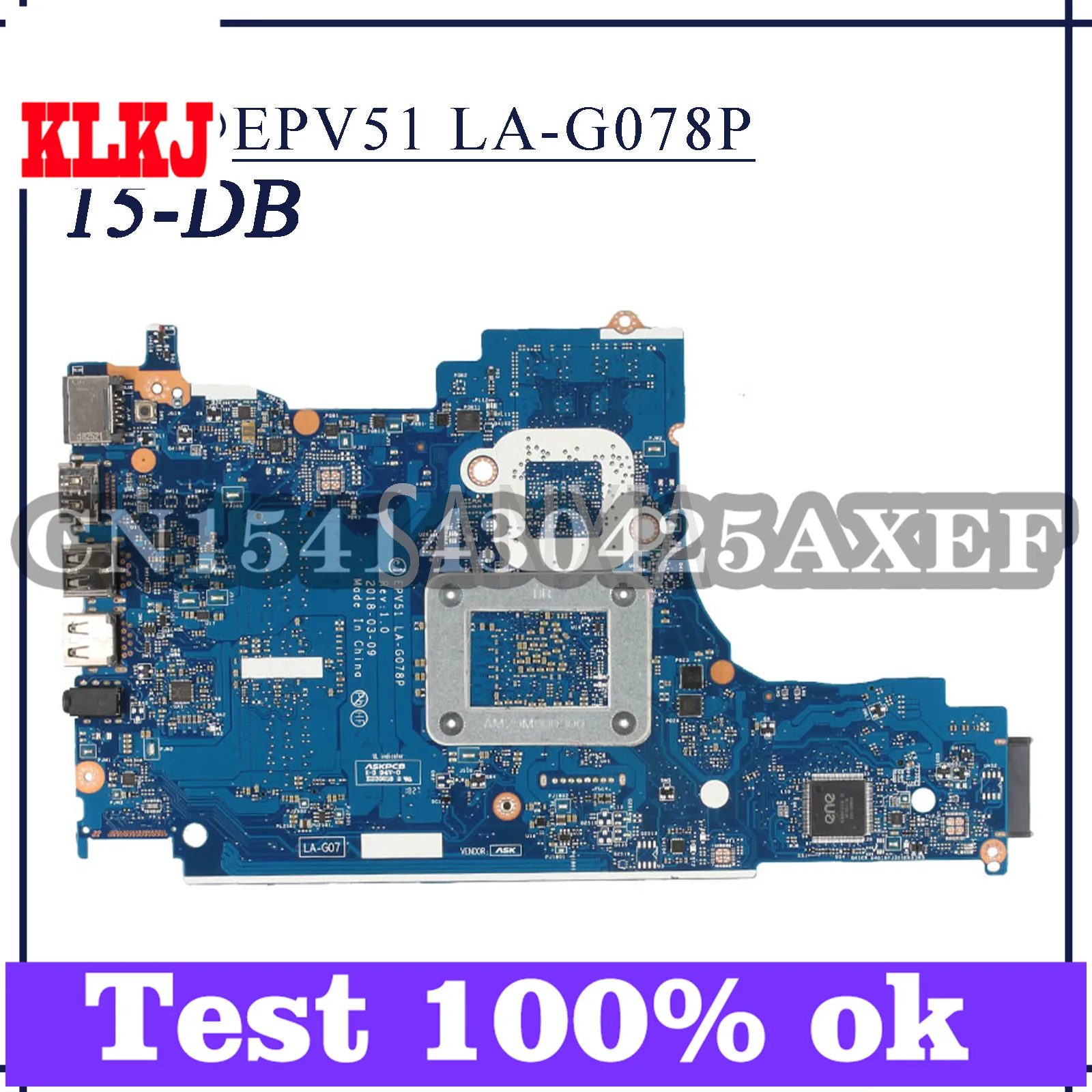 

KEFU EPV51 LA-G078P Laptop motherboard for HP Pavillion 15-DB original mainboard A9-9425 CPU L20477-601