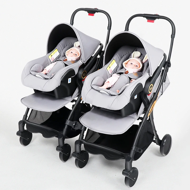Twin Baby Stroller Is Light, Foldable and Detachable with Children's Portable Basket-type Safety Seat Twin Baby Stroller