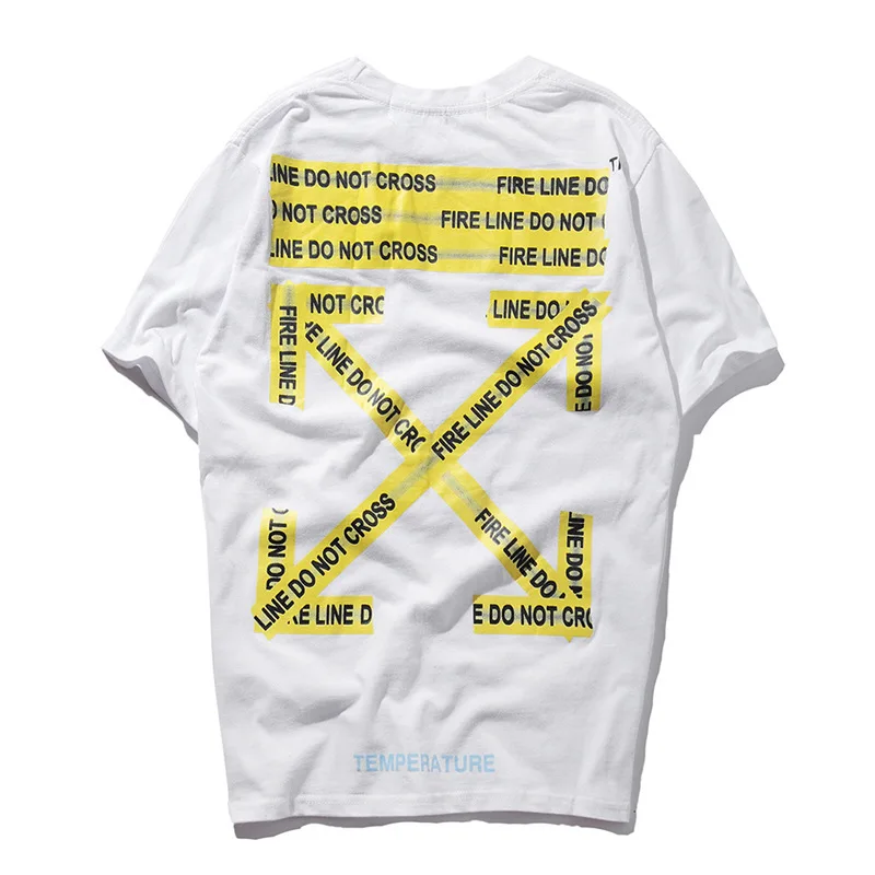 

OW 18SS new yellow ribbon letter OFF WHITE printed short-sleeved T-shirt trending men and women couples short-sleeved