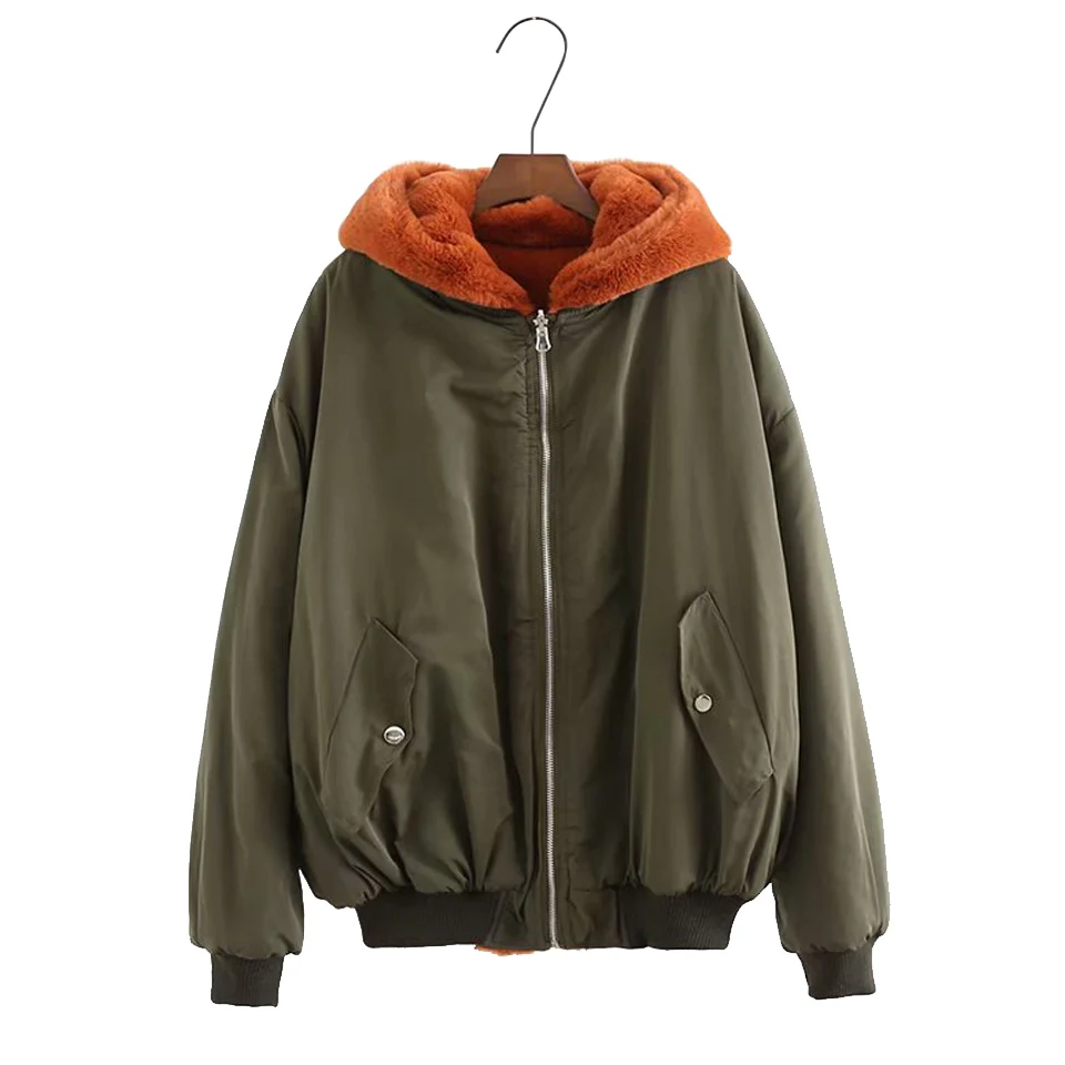 ArmyGreen Зимние женские модные парки куртки пальто с капюшоном шерстяная подкладка Двусторонняя одежда куртка Женская свободная плюс размер парка верхняя одежда - Цвет: ArmyGreen