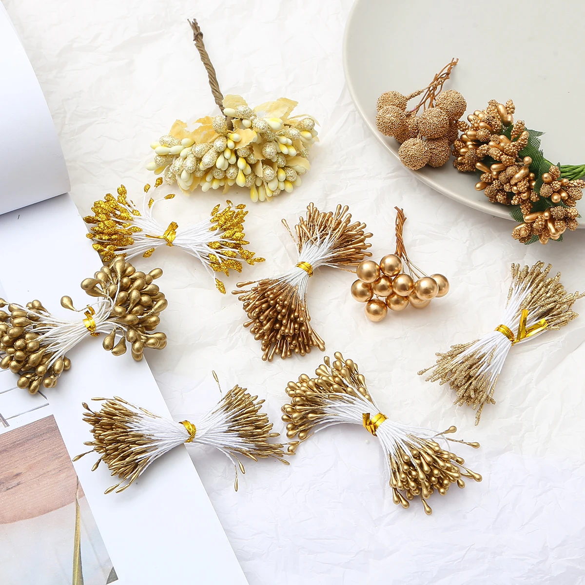 10 144 шт. золотые искусственные гибридные цветы тычинки вишни ягоды букет сделай